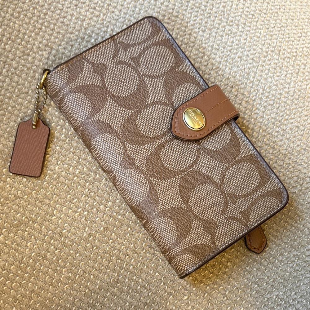 Coach Brown Monogram Wallet with Gold Accent